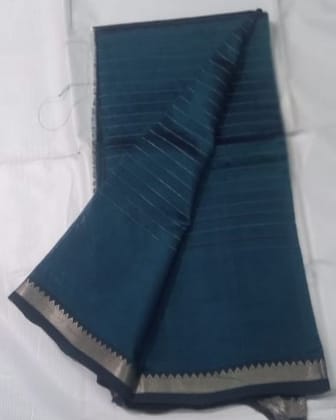 Green Cotton Saree With Silver Zari Border Green Cotton Saree With Silver Zari Border