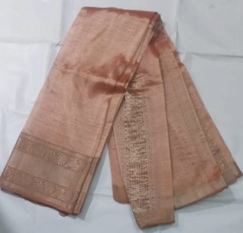  Peach Colored Pure Handloom Tissue Silk Saree With Blouse Piece