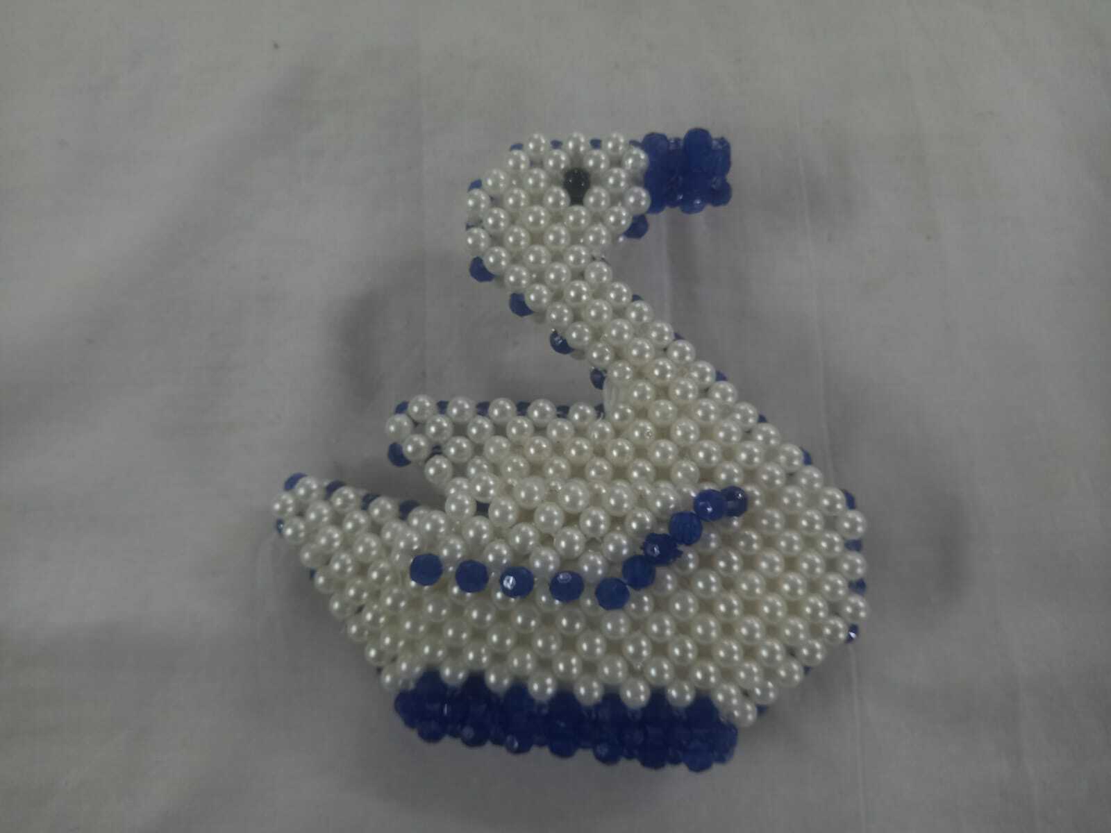 Handmade Beaded Pearl and Blue Crystal Swan Brooch Pin