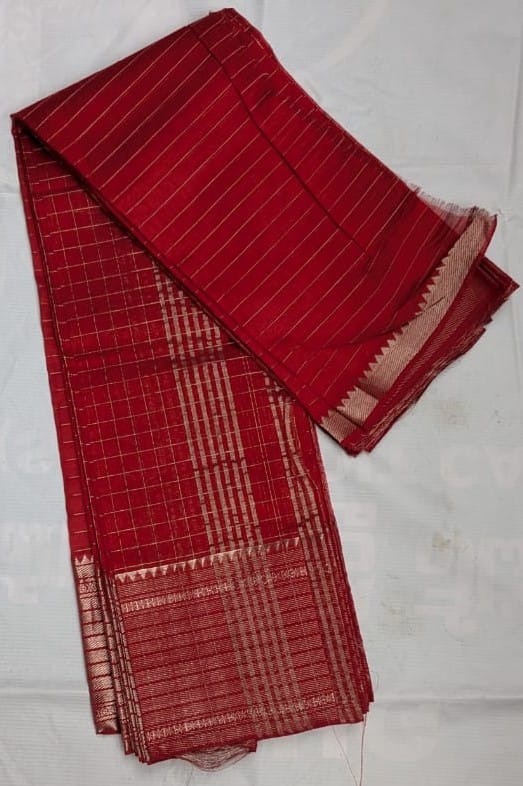  Red and Gold Silk Saree with Zari Border