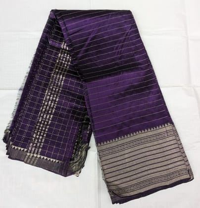 Purple Cotton Silk Saree With Silver Zari Border