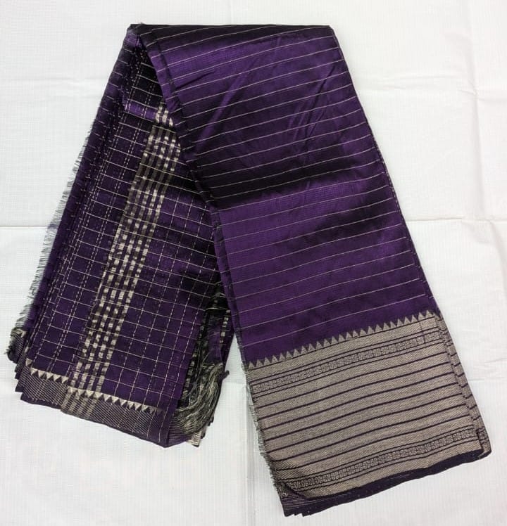 Purple Cotton Silk Saree With Silver Zari Border