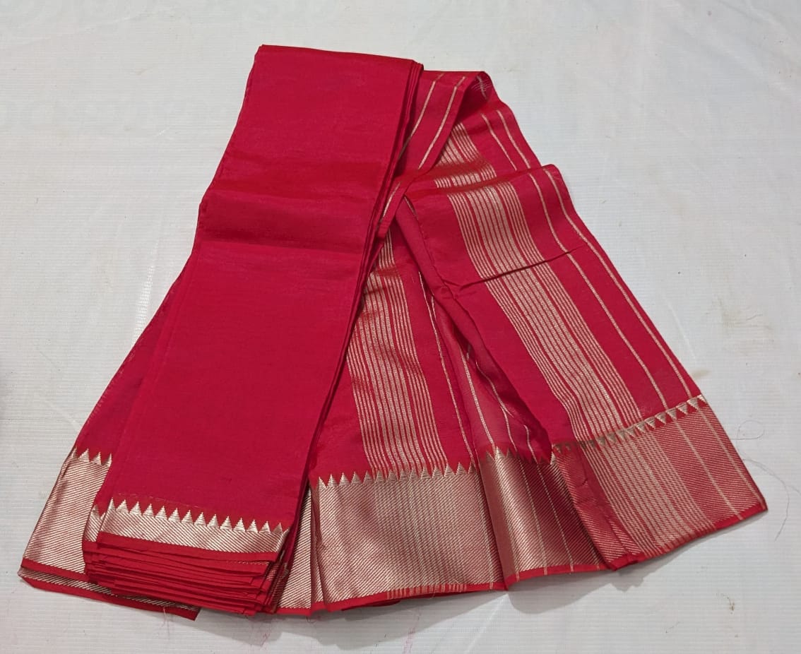 Red Pure Handloom Cotton Saree With Blouse Piece