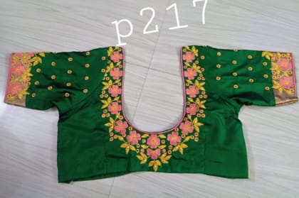  Green blouse with floral embroidery