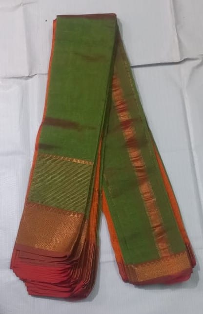 Green and Orange Pure Handloom Cotton Saree With Blouse Piece