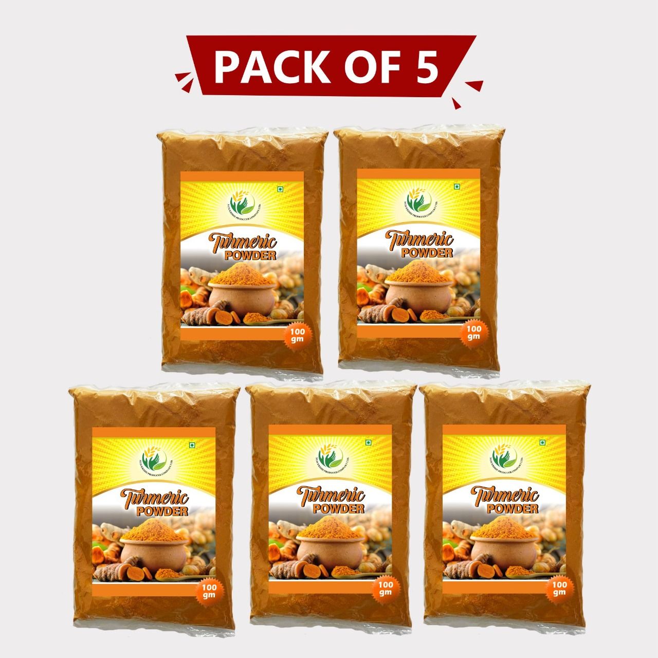 Turmeric Powder 500gm (5 x 100 gm) by Nuh Krishi Producer – Pure, Aromatic & Farm-Fresh Haldi. 