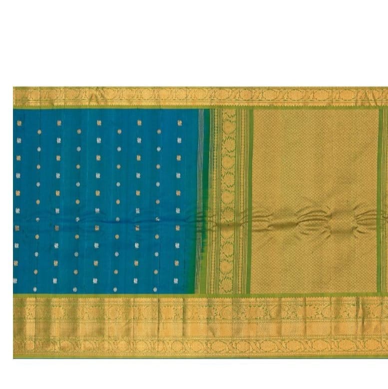 Blue Handloom Pure Silk Saree With Golden Zari Border