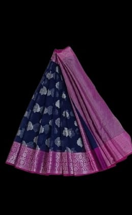 Blue Tissue Silk Saree With Silver Zari Floral Buttas And Pink Border Blue Tissue Silk Saree With Silver Zari Floral Buttas And Pink Border