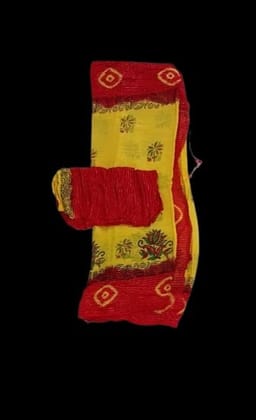 Yellow and Red Bandhani Printed Georgette Saree With Blouse Piece Yellow and Red Bandhani Printed Georgette Saree With Blouse Piece