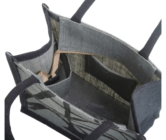  Black and White Jute Tote Bag with Inner Zippered Pocket