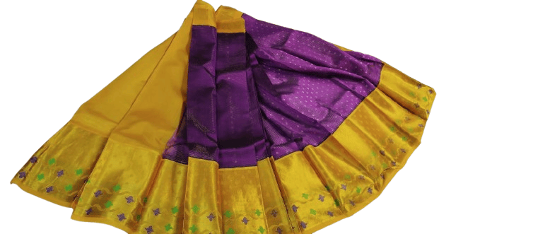 Yellow and Purple Kanjivaram Silk Saree With Blouse