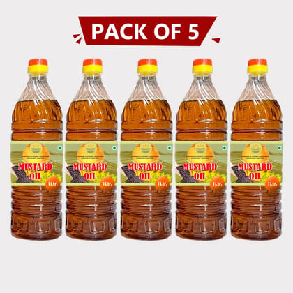 Kachi Ghani Mustard Oil 5kg (5 x 1 Litre) by Gyanarth Krishi Producer Company Limited – Pure, Cold-Pressed & Farm-Fresh. 