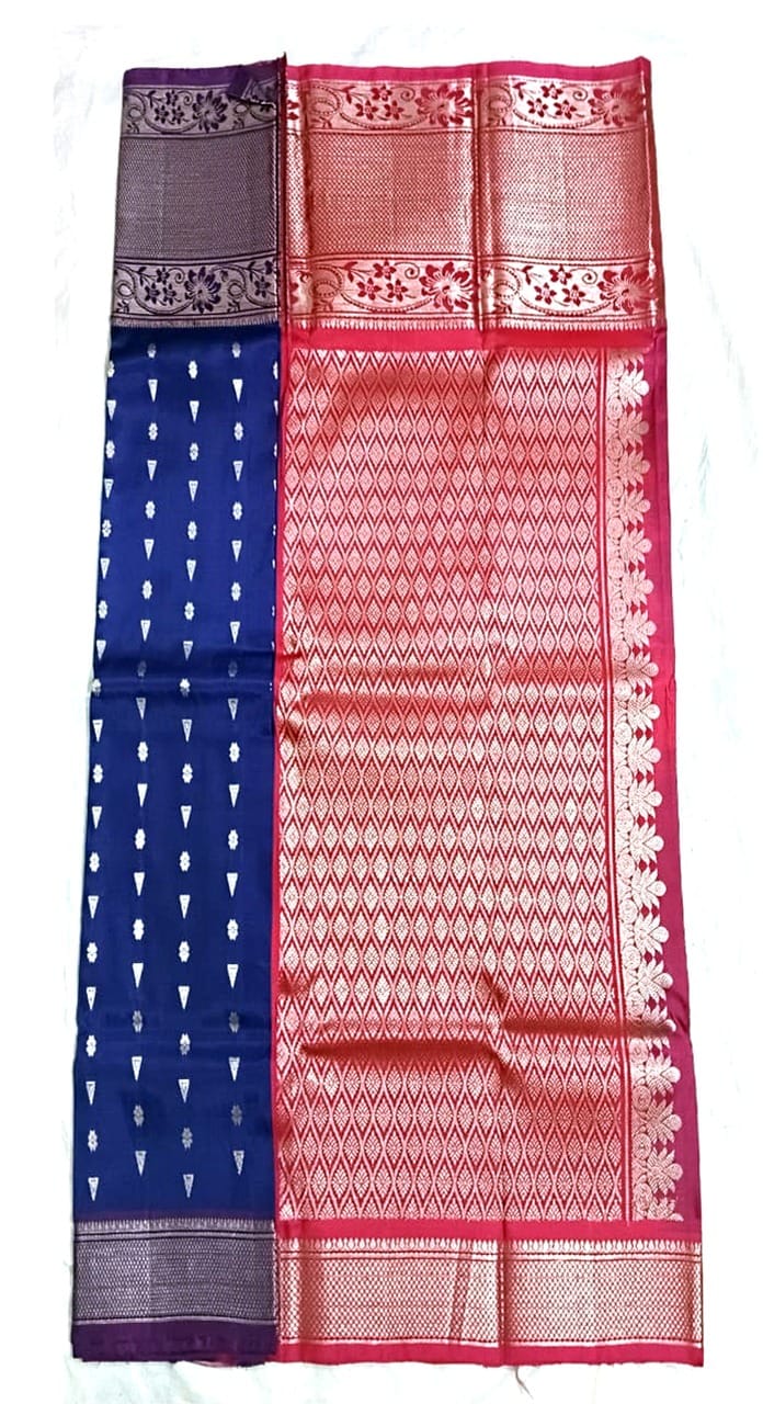 Pink and Blue Diamond Brocade Saree