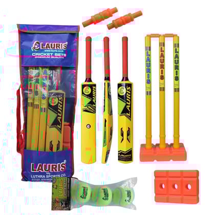 LAURIS Cricket kit Set Plastics for Boys 10-14 Years Having bat no. 6 | Large Wicket setof 3 pcs of Length 31 inches with 1 Base of 3 Holes| 2 bails and |3 Cotton Tennis Balls