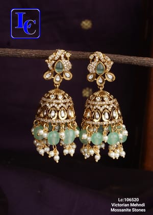 Victorian Meenakari Kundan Polki Earrings with Green Stones and Pearls Victorian Meenakari Kundan Polki Earrings with Green Stones and Pearls