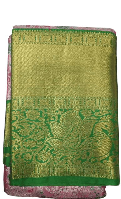 Green and Pink Kanjivaram Silk Saree With Blouse