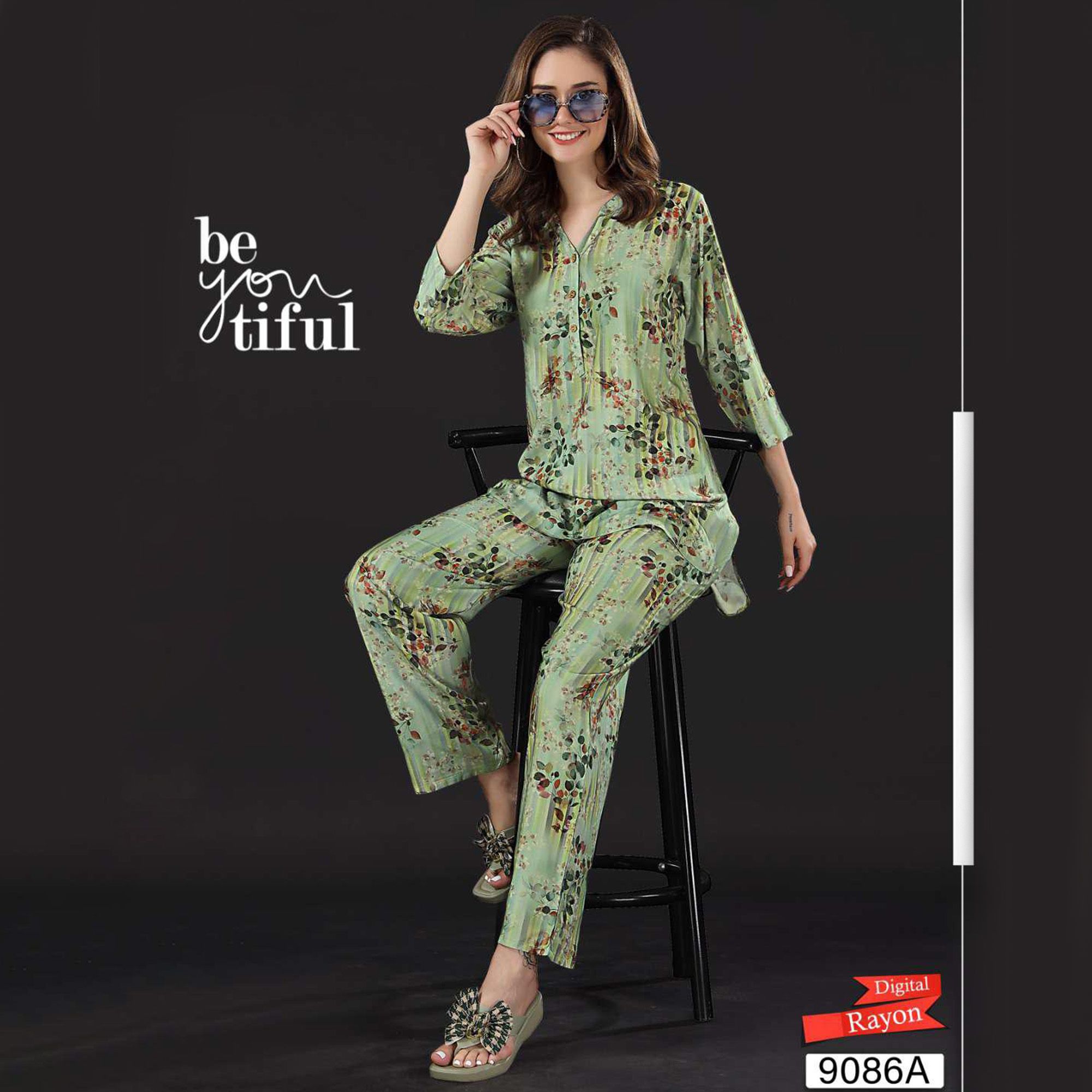 9086 Rayon NightSuit Co-ordSet