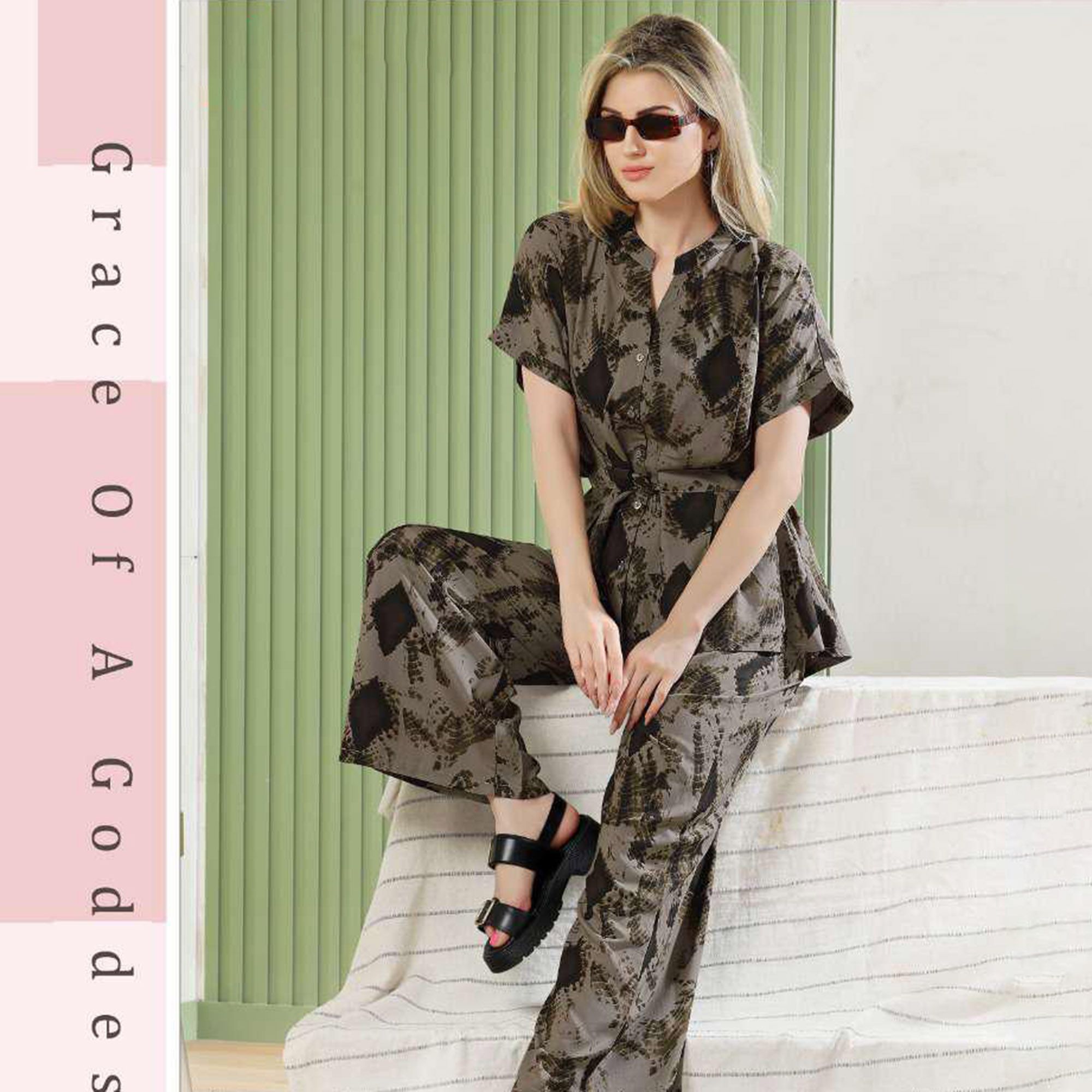 1388 Rayon Night Suit Front Open Kaftaan Style