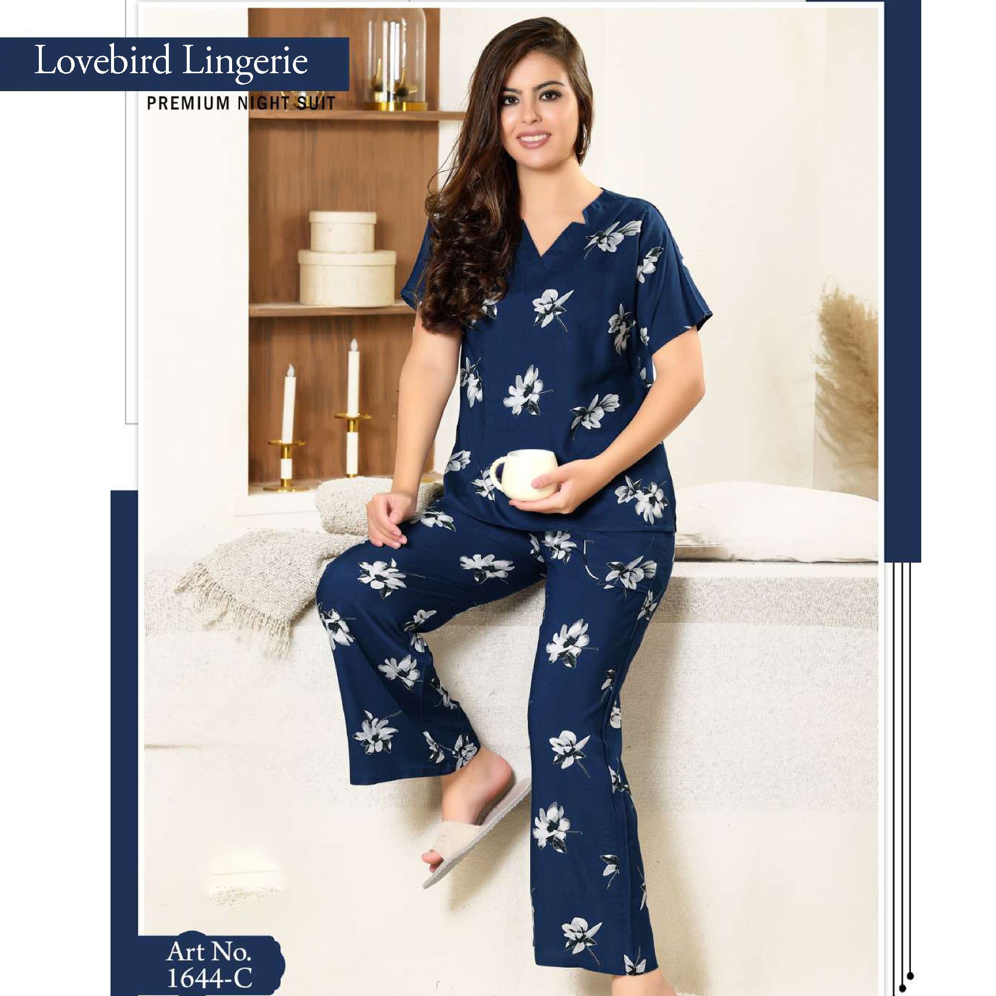 NS-1644 Ryon Cotton V Neck Printed Night Suit