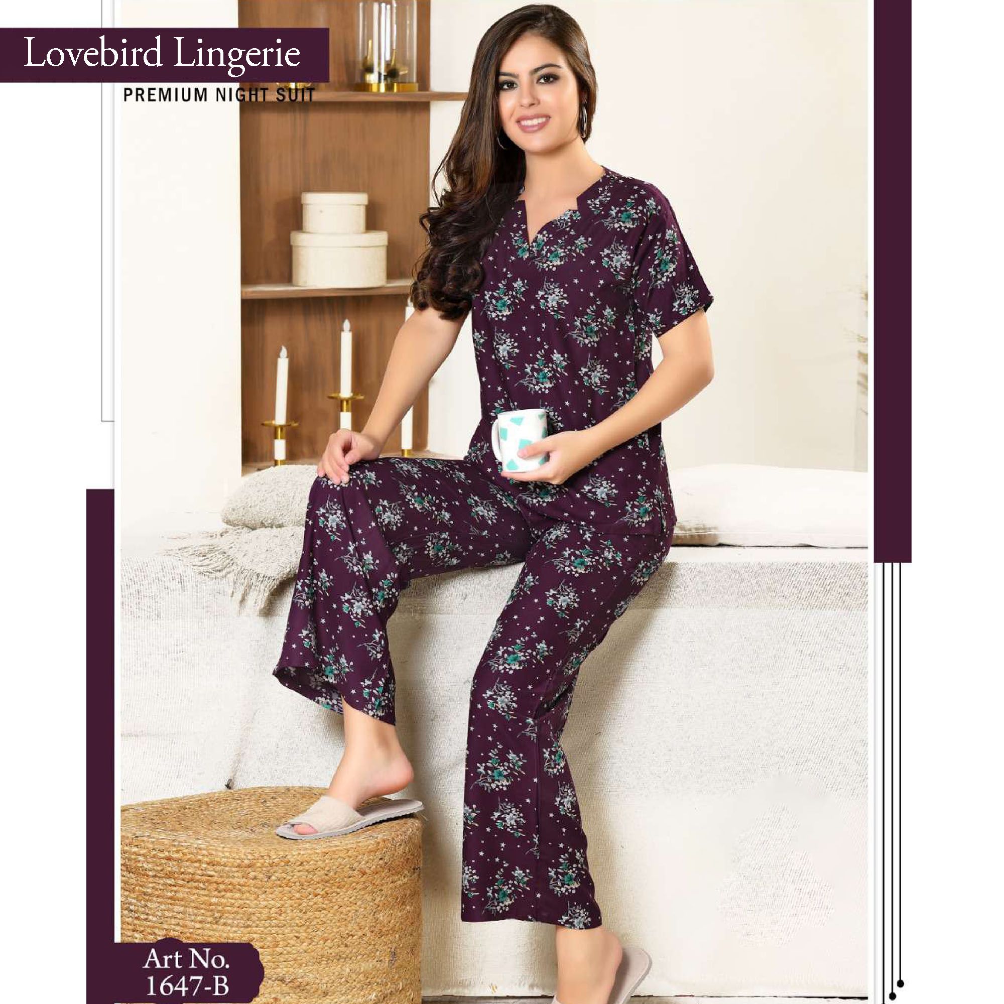NS-1647 Ryon Cotton V-Neck Printed Night Suit