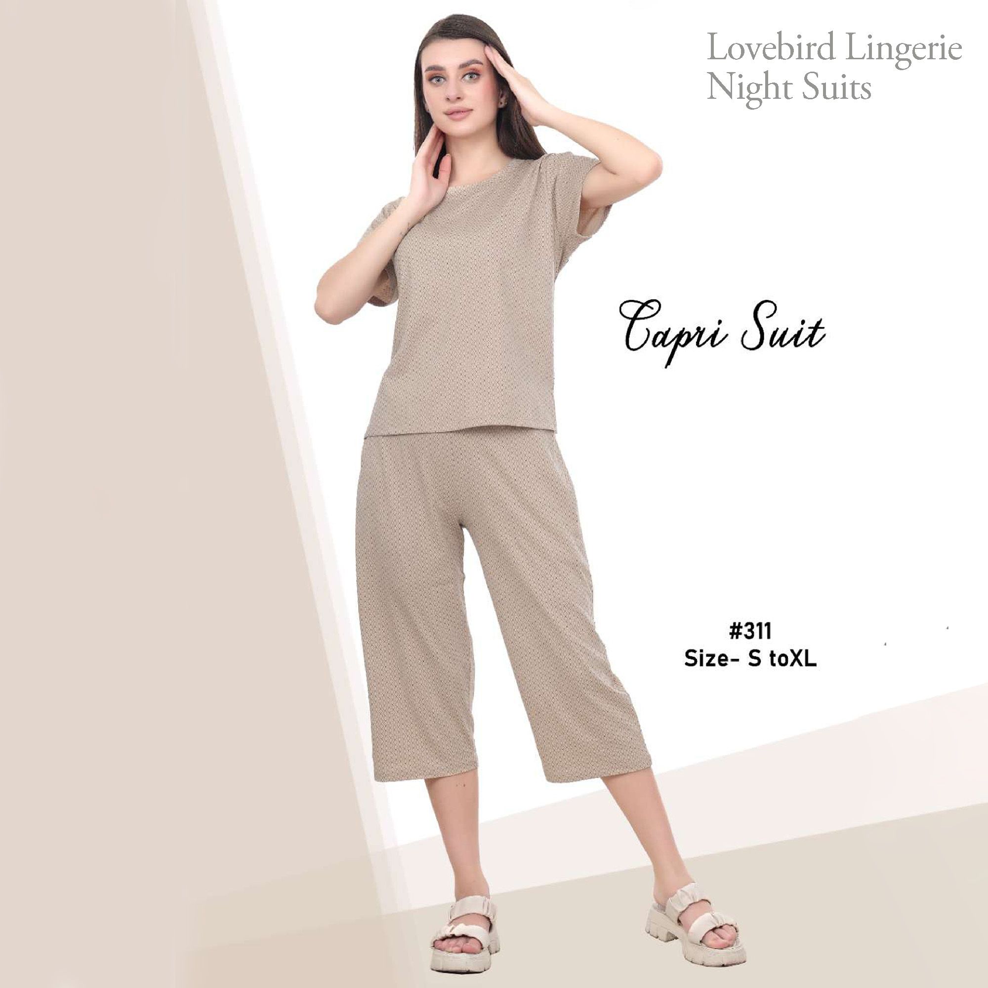 NS-311 Printed Capri Night Suit in Hosiery Cotton
