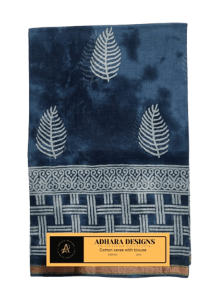 ADHARA DESIGNS Tie and dye and block printing Grey and White cotton saree with blouse ADHARA DESIGNS Tie and dye and block printing Grey and White cotton saree with blouse