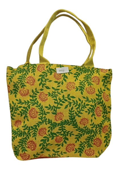 Floral Print Jute Tote Bag with Double Handles (Size 15*13*5)