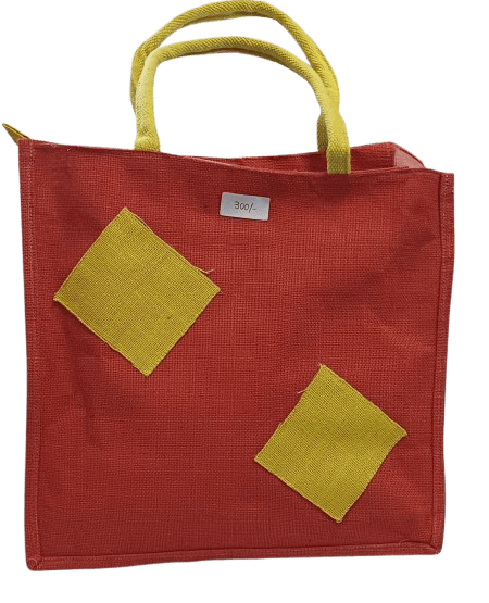 Red and Yellow Burlap Tote Bag (Size 16*17*5)