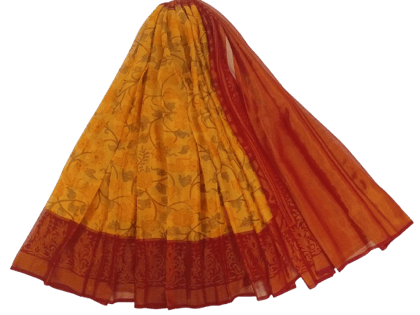 Yellow and Red Floral Saree with Blouse Piece Yellow and Red Floral Saree with Blouse Piece