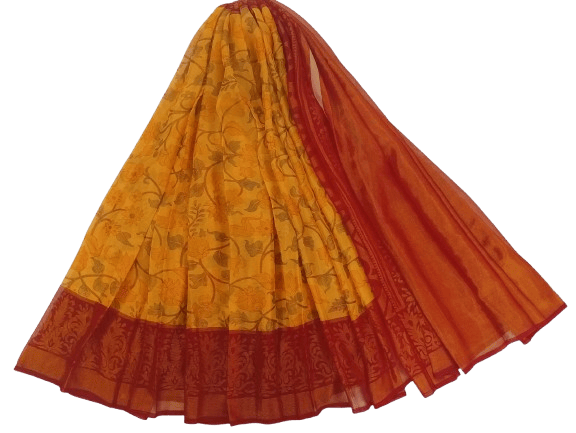 Yellow and Red Floral Saree with Blouse Piece