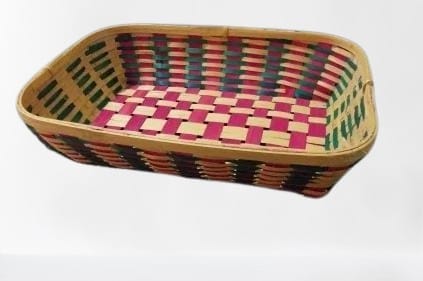  Handwoven Bamboo Basket with Checkered Pattern