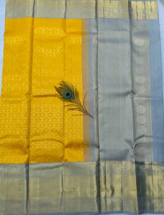Yellow and Silver Tissue Silk Saree With Blouse Yellow and Silver Tissue Silk Saree With Blouse
