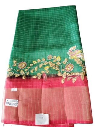 Green and Red Pure Handloom Kanchi Silk Saree With Blouse Green and Red Pure Handloom Kanchi Silk Saree With Blouse