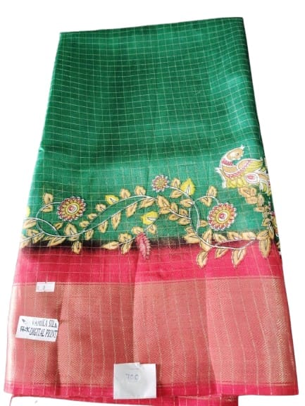 Green and Red Pure Handloom Kanchi Silk Saree With Blouse