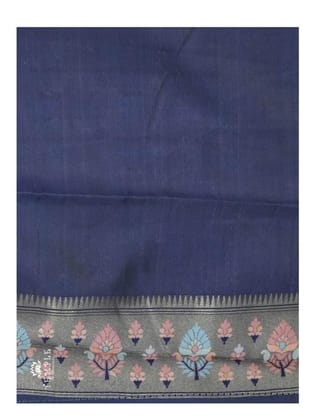 Blue Banarasi Silk Saree With Silver Zari Border Blue Banarasi Silk Saree With Silver Zari Border