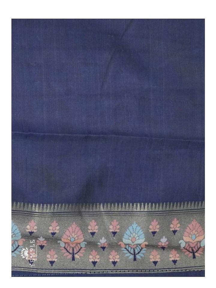Blue Banarasi Silk Saree With Silver Zari Border