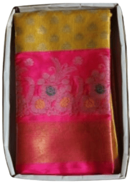 Yellow and Pink Banarasi Silk Saree With Blouse Piece