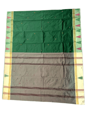Green and Grey Handloom Pure Cotton Saree With Blouse Piece Green and Grey Handloom Pure Cotton Saree With Blouse Piece