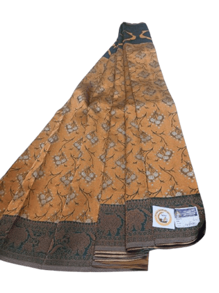 SRI GANESH PONDURU KHADI VASTRALAYAM-Yellow Floral Saree with Green Border SRI GANESH PONDURU KHADI VASTRALAYAM-Yellow Floral Saree with Green Border