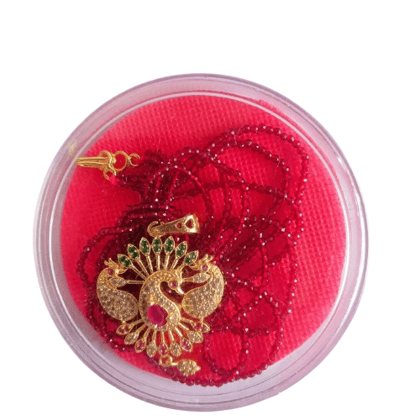  Gold Plated Traditional Indian Necklace With Ruby Beads and Peacock Pendant
