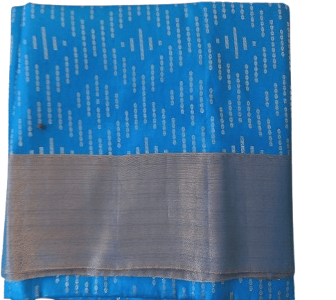 Blue and Silver Silk Saree with Traditional Indian Weave