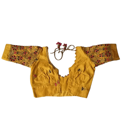 Yellow Embroidered Cotton Silk Saree Blouse Yellow Embroidered Cotton Silk Saree Blouse