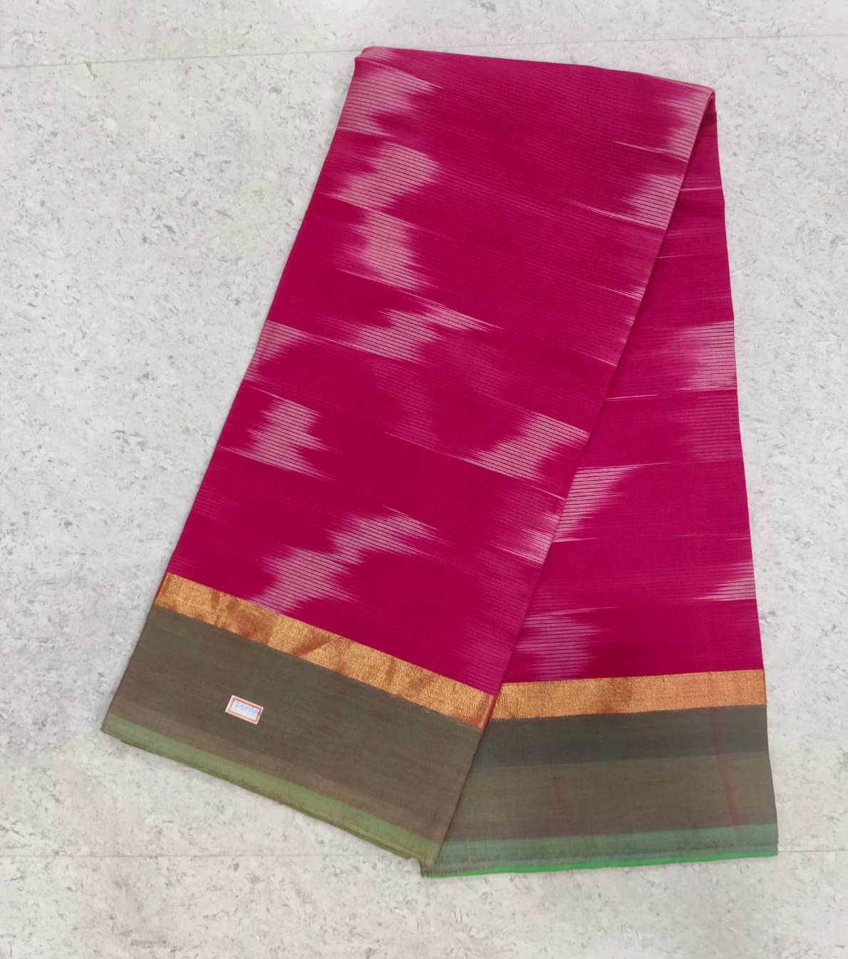 Pink and Green Cotton Silk Saree With Blouse Piece