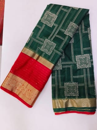 Green and Red Pure Silk Saree With Blouse Piece Green and Red Pure Silk Saree With Blouse Piece