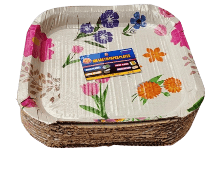 OM SAKTHI PAPER PLATES Square  Floral Design Pack of 25