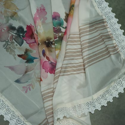 Watercolor Floral Print Georgette Saree With Lace Border Watercolor Floral Print Georgette Saree With Lace Border