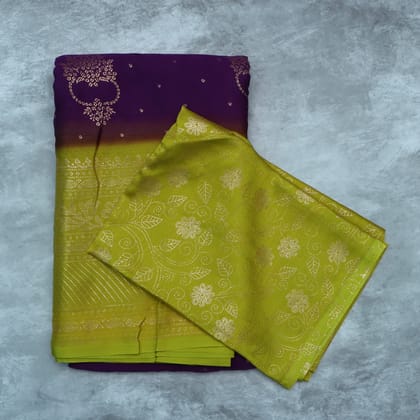 Green and Purple Silk Saree With Blouse Piece Green and Purple Silk Saree With Blouse Piece