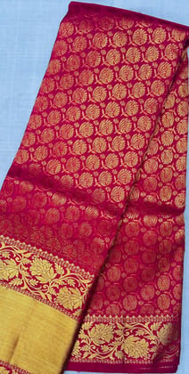 Red Banarasi Silk Saree With Golden Zari Floral Motifs
