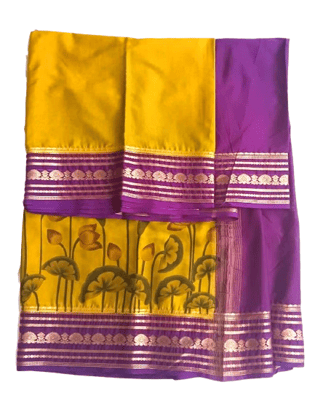 Yellow and Purple Floral Saree with Blouse Piece Yellow and Purple Floral Saree with Blouse Piece