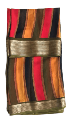 Multicolor Striped Saree with Golden Border Multicolor Striped Saree with Golden Border